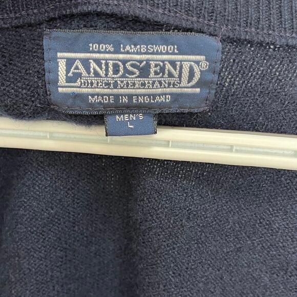 Vintage 90s LANDS’ END Knit Sweater Vest Large Lambswool Dark Gray UK Made - Picture 4 of 5